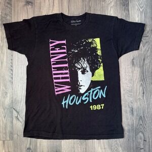 Whitney Houston 1987 Tour Concert Black Graphic T Shirt Size L
